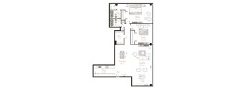 A floor plan of a house with labeled rooms and furniture.