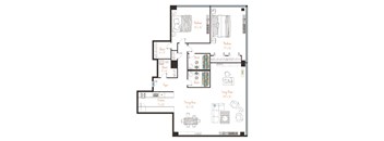 A floor plan of a house with labeled rooms such as Living Room, Kitchen, and Bath.