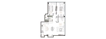 A floor plan of a house with labeled rooms such as Bath, Kitchen, Living Area, and Bedrooms.
