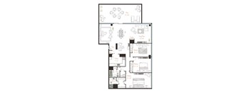 A floor plan of a house with labeled rooms and furniture.