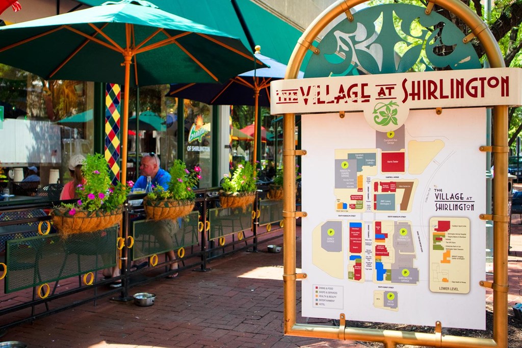 A map of the Village at Shirlington is displayed on a board.