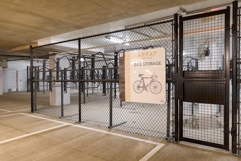 A bike storage facility with a sign that reads "ARRAY BIKE STORAGE".