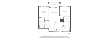 B1 Floor Plan at Corban Freedom Apartments, Orlando, 32837, featuring two bedrooms and labeled dimensions.
