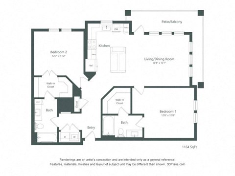 B3 Floor Plan at Corban Freedom Apartments, Florida, featuring two bedrooms and labeled dimensions.