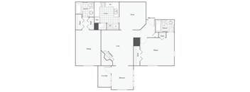 A floor plan of a house with a kitchen, dining room, living room, and bedrooms.