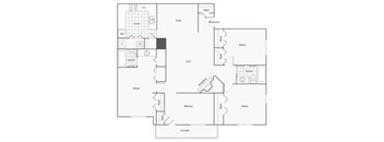 A floor plan of a house with labeled rooms such as Living Room, Dining Room, Bedrooms and Bathrooms.