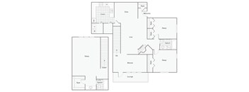 A floor plan of a house with labeled rooms such as kitchen, living room, and bedrooms.