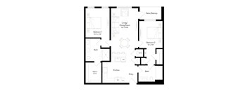 A black and white floor plan of a two bedroom apartment.
