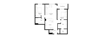 A black and white floor plan of a house with labeled rooms.
