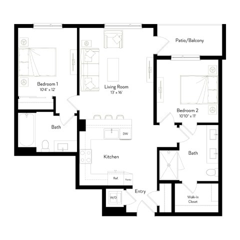 A black and white floor plan of a house with labeled rooms.