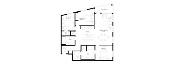 A black and white floor plan of a house with labeled rooms.