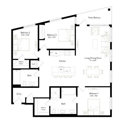 A black and white floor plan of a house with labeled rooms.
