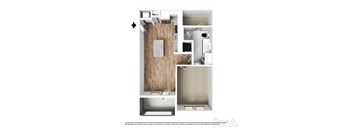 A modern bathroom with a wooden floor and white walls.