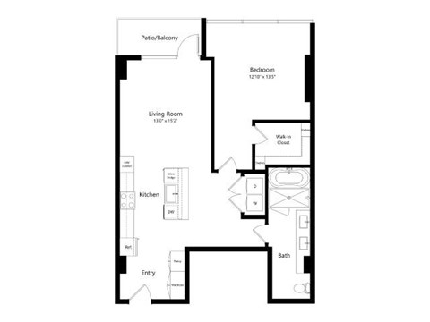 A floor plan of a house with a living room, kitchen, bathroom and bedroom.