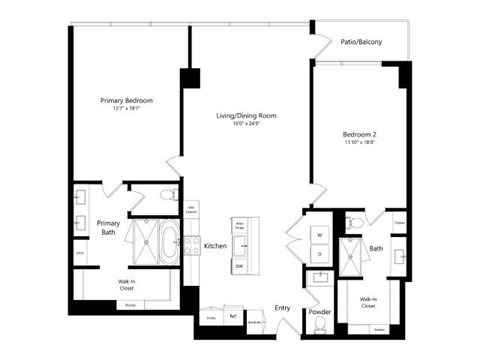 A black and white image of a floor plan for a home.