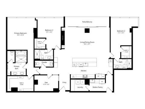 A black and white image of a floor plan for a house.