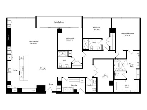 A black and white floor plan of a house with labeled rooms.