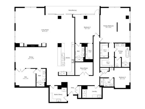 A floor plan of a house with labeled rooms and dimensions.