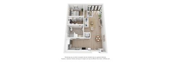 A floor plan of a house with a kitchen, living room, dining room, and pantry.