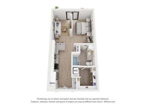 A floor plan of a house with a pantry and a living room.