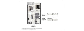 A floor plan for a one bedroom apartment with a balcony.