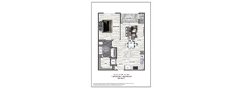 A floor plan of a one bedroom apartment with a bathroom.