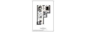 A floor plan of a one bedroom apartment with a bathroom.