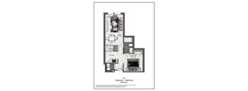 A floor plan of a one bedroom apartment with a bathroom.