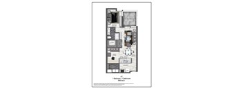 A floor plan of a one bedroom apartment.