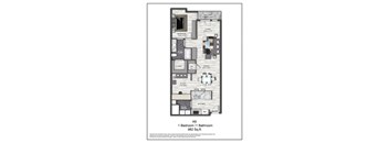A floor plan of a one bedroom apartment.
