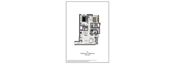 A floor plan of apartment B1 with 2 bedrooms and 2 bathrooms.