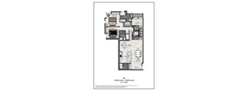 A floor plan of a house with two bedrooms and two bathrooms.
