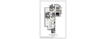 A floor plan of a two bedroom apartment with two bathrooms.