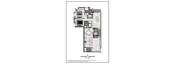 A floor plan of a 2 bedroom apartment with 2 bathrooms.