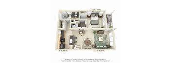 A 3D floor plan of a house with dimensions and a disclaimer.