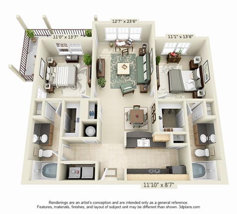 A 3D floor plan of a house with dimensions and a disclaimer at the bottom.