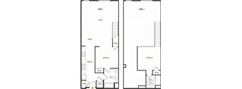 A floor plan of a two-story house with labeled rooms.