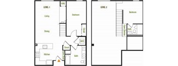 A floor plan of a two-level home with labeled rooms.