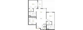 A floor plan of a house with labeled rooms including a kitchen, living room, and bedrooms.