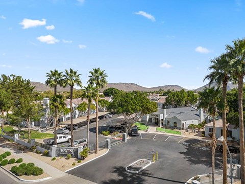 A parking lot with a sign that says "Hawaii" on it.