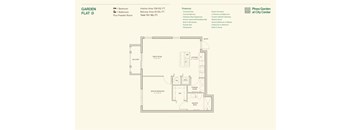 A floor plan of a garden flat with a detailed description of its features.