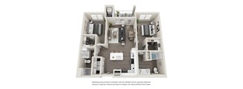 A floor plan of a house with a kitchen, living room, and two bedrooms.