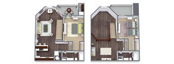 A floor plan of a house with two different layouts.