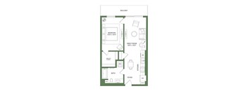 A floor plan of a balcony with a bedroom, great room, bath, and foyer.