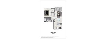 A floor plan of a 1 bedroom 1 bathroom apartment.