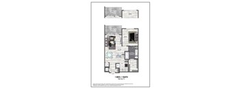 A floor plan of a one bedroom, one bathroom apartment.