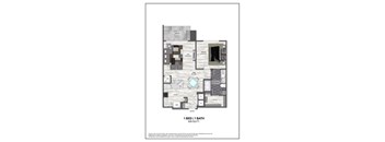 A floor plan of a 1 bedroom 1 bathroom apartment.