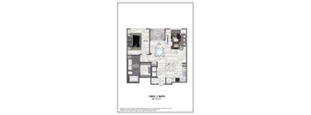 A floor plan of a one bedroom apartment with a bathroom.