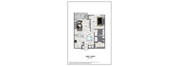 A floor plan of a one bedroom apartment with one bathroom.