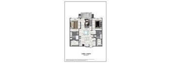 A floor plan of a 2 bedroom, 2 bathroom apartment sized 1134 sq ft.
